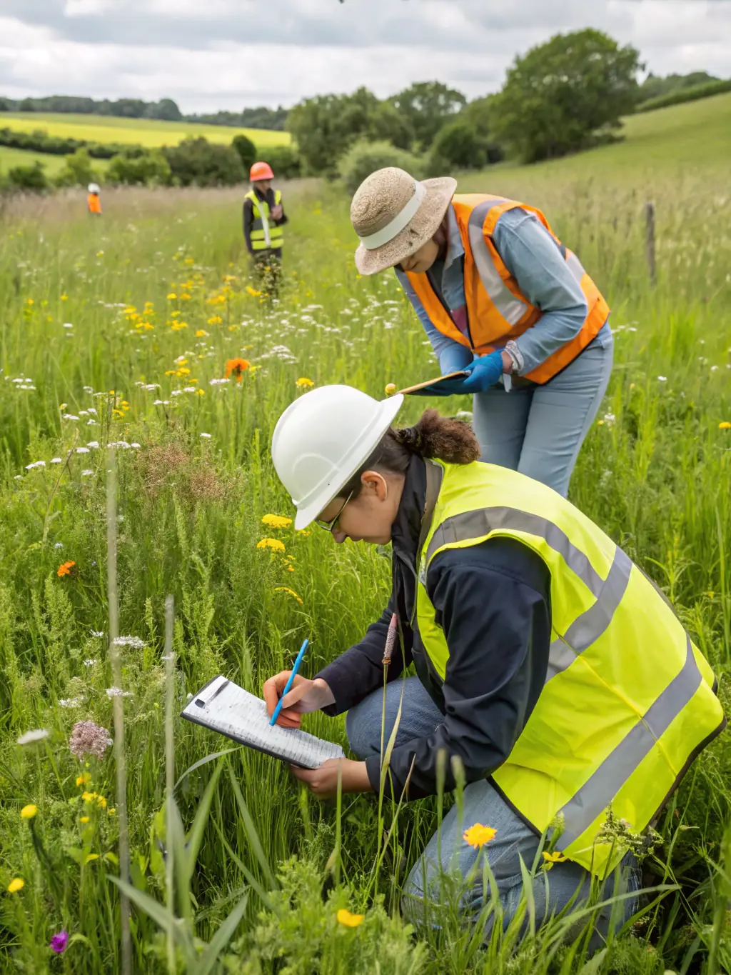 A detailed image of researchers collecting samples in a forest, representing RREFR's biodiversity monitoring program.